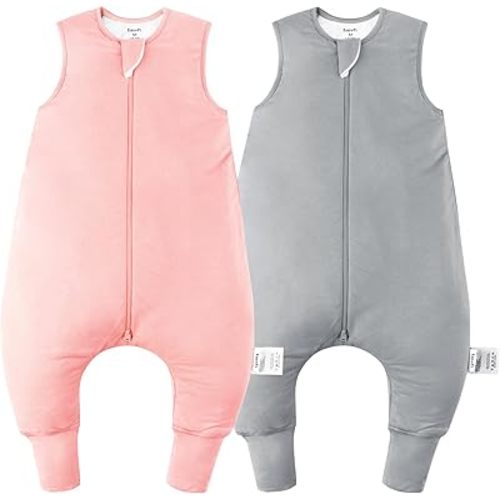 Rayon Made From Bamboo Sleep Sack 12-24 Months 1.0 Tog Ultra Soft Toddler Sleep Sack 1t-2t with Feet 2-Way Zipper Unisex Baby Sleeping Bag with Legs Baby Wearable Blanket (2 Pack)-Pink & Gray