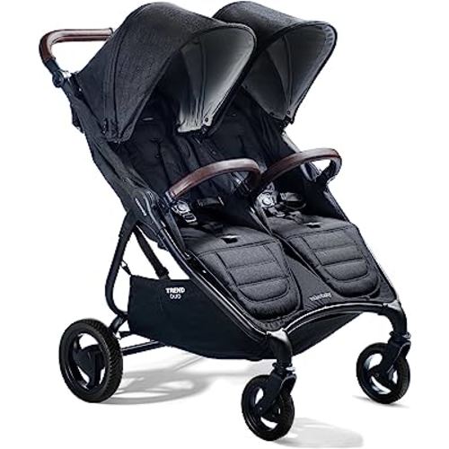 Valco Baby Trend Duo Light Weight Side by Side Double Stroller 2023 (Night Black) - Easy and Compact fold, Multi-Position Recline, Large Canopy, Independent Twin Vents and More - Luxurious Twin Pram