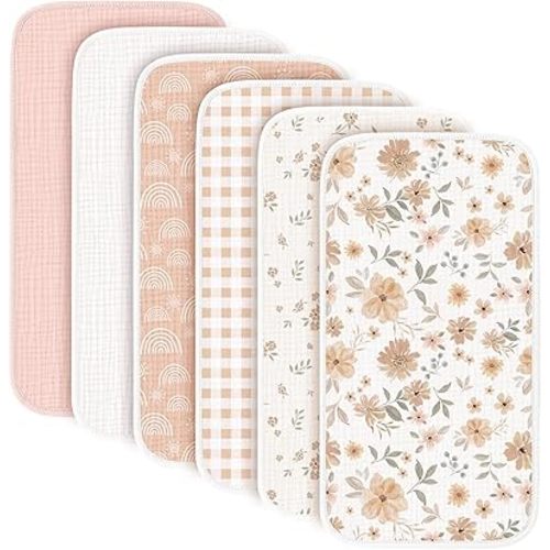 Konssy 6-Pack Muslin Baby Burp Cloths, Large 100% Cotton Burping Clothes, Soft & Absorbent for Newborns, Baby Boys and Girls