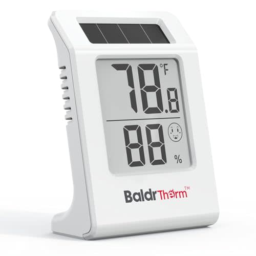 BaldrTherm Humidity Meter Hygrometer, Solar-Powered Room Thermometer Indoor Digital Temperature Sensor Monitor, 2.2''Humidity Gauge for Baby Rooms, Home, Office, 1Pack