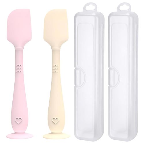 2 Pack Diaper Cream Spatula with Hygienic Travel Case, Butt Spatula Baby with Suction Base, Baby Butt Paste Spatula, Soft Silicone Diaper Rash Cream Applicator Large Size (Pink & Offwhite)