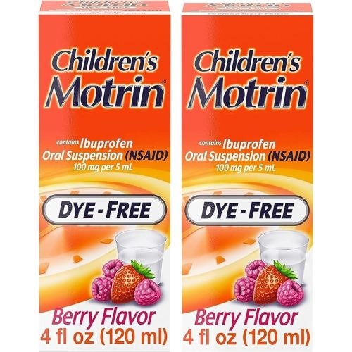 Motrin Children's Oral Suspension 100mg Ibuprofen Medicine, NSAID Fever Reducer & Pain Reliever for Minor Aches & Pains Due to Cold & Flu, Dye Free, Alcohol-Free, Berry Flavored, 4 fl. oz (Pack of 2)