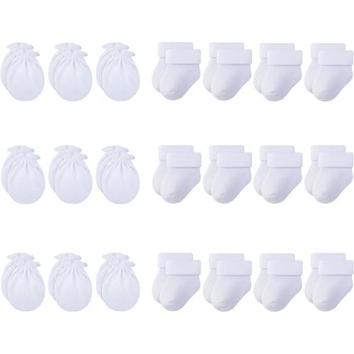 RATIVE Bundle No Scratch Mittens and Newborn Socks 0-6 Months for Baby Boys Girls