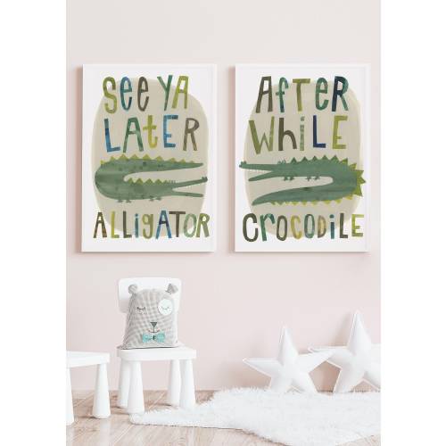 Art Print | SET OF TWO | See Ya Later Alligator & After While Crocodile | Nursery Decor | Kids Playroom | Daycare | Speech Therapy Art