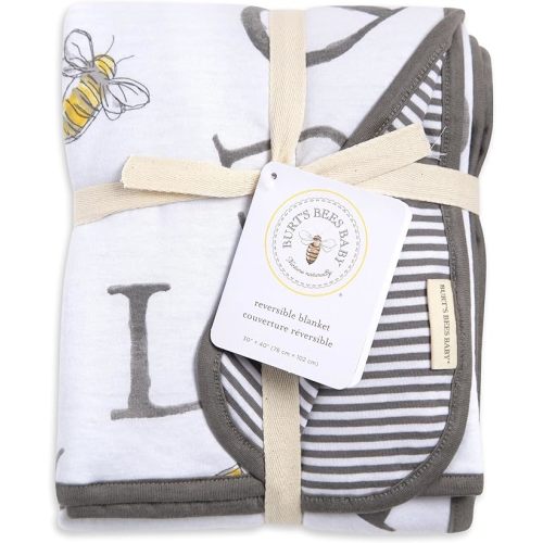 Burts Bees Baby Infant Reversible Blankets 100% Organic Cotton GOTS Certified - A-Bee-C Prints with Quilting Pattern Soft Nursery Blanket with 100% Polyester Fill for Size 30 x 40 Inch
