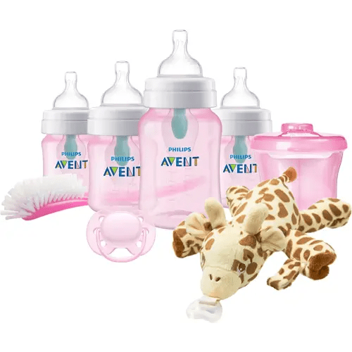 Philips AVENT Anti-Colic Baby Bottle with AirFree Vent Newborn Gift Set with Snuggle, Pink, SCD307/02