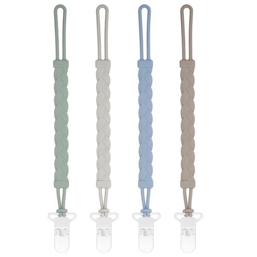 Stylish Silicone Pacifier Clips, 4-Pack Pacifier Holder with Flexible Woven Rope Design, 100% Food Grade Silicone, Easter Safe Essentials for Newborns Baby Boys and Girls