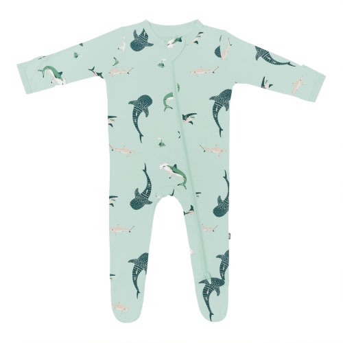 Zippered Footie in Sage Shark