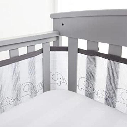BreathableBaby Breathable Mesh Liner for Full-Size Cribs, Deluxe 4mm Mesh, Elephants (Size 4FS Covers 3 or 4 Sides)