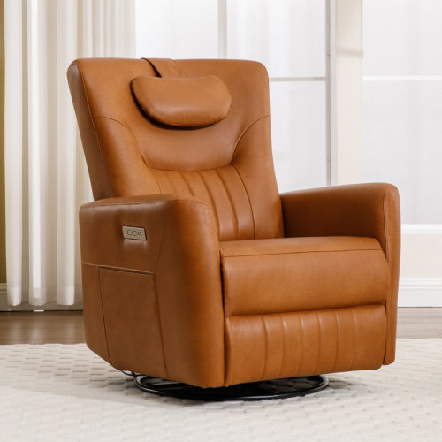 Latitude Run® 32.7'' W Power Recliner Swivel Rocker Breathable Leather Recliner With Adjustable Headrest, USB & Type C Ports, Pockets & Reviews | Wayfair