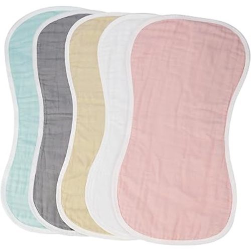 MUKIN Baby Burp Cloths and Burping Cloths,Soft Absorbent for Boys Girls,5 Pack Cotton Newborn Burp Bibs face Cloths (Multicolored)