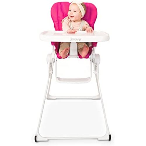Joovy Nook NB High Chair Featuring Four-Position Adjustable Swing Open Tray, 3-Position Reclining Seat, and Front Wheels for Added Mobility - Folds Down Flat for Easy Storage, Pink Crush