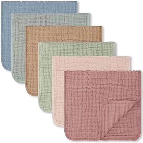 Comfy Cubs Muslin Burp Cloths Large 100% Cotton Hand Washcloths for Babies, Baby Essentials 6 Layers Extra Absorbent and Soft Boys & Girls Baby Rags for Newborn Registry (Multicolor, 6-Pack, 20" X10")