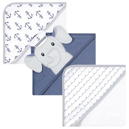 Hudson Baby Unisex Baby Cotton Rich Hooded Towels, Sailor Elephant, One Size