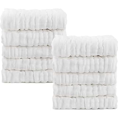AIDEA Muslin Baby Washcloths-10 Pack, 100% Cotton Washcloth, Soft & Super Absorbent Baby Towels, Baby Bath Face Towels, Burp Cloths for Newborn Essentials, Baby Gifts-White-10"x10"