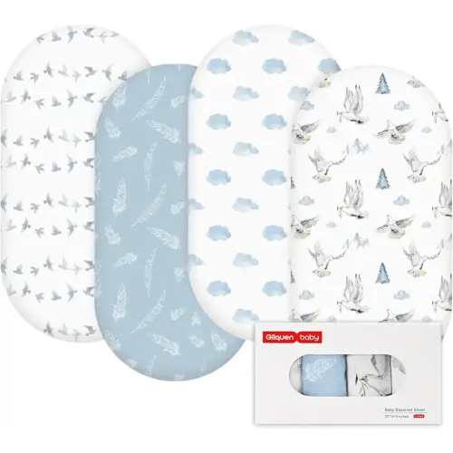 Gllquen Baby Bassinet Sheets 4 Pack, Breathable Cozy Fitted Mattress Sheet, Elastic Travel Crib Fashionable Pattern, Standard Cradle Safe Sheets for Babys Boy Girls 32"x16" (Pigeon)