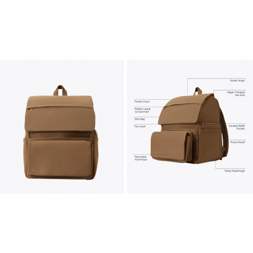 BÉIS 'The Ultimate Diaper Backpack' in Camel - Diaper Bag Backpack in Camel Brown