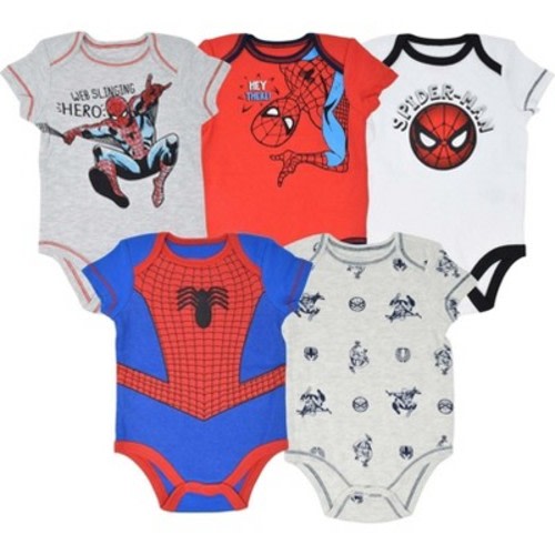 Marvel Avengers Spider-Man 5 Pack Short Sleeve Bodysuits Newborn to Infant, Size: 6-9 months