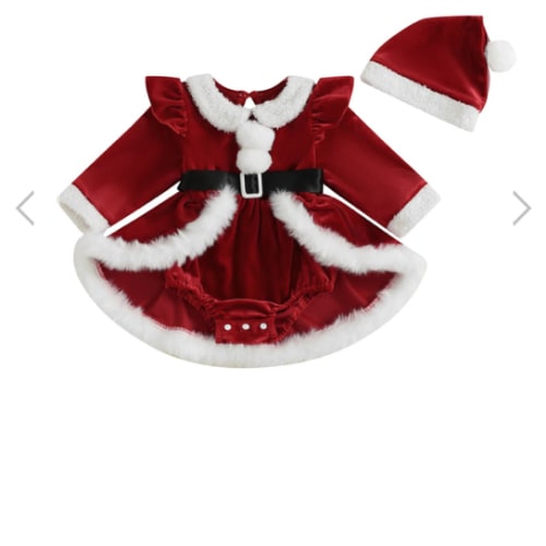 MISS CLAUS Romper Dress with Hat - Hazel & Bo