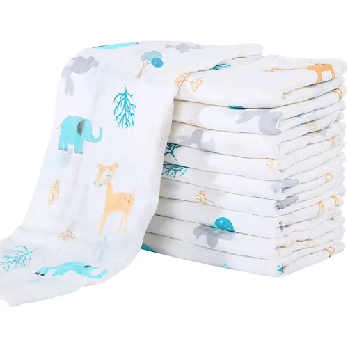 Yoofoss Muslin Burp Cloths for Baby 10 Pack 100% Organic Cotton Baby Washcloths for Boys Girls Large 20''X10'' Super Soft and Absorbent Elephant