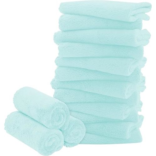 16 Pack Baby Washcloths - Luxury Coral Fleece - Extra Absorbent and Soft Wash Clothes for Newborns, Infants and Toddlers - Suitable for Sensitive Skin and New Born-Baby Shower-Frozen Blue,10x10 Inch