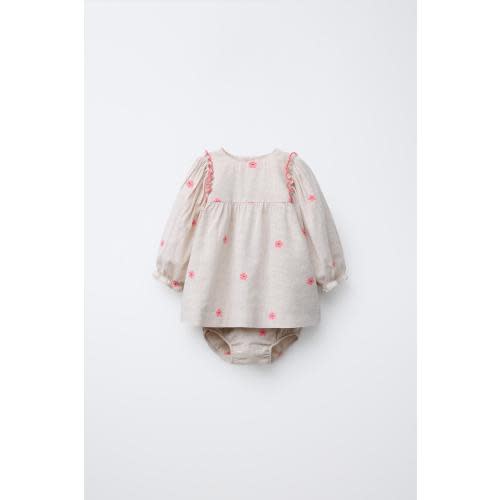 EMBROIDERED FLOWER DRESS - Light beige | ZARA United States