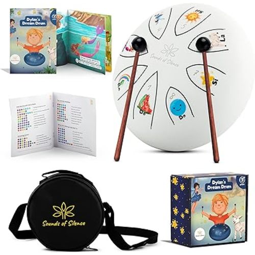 Steel Tongue Drum With Songbook And Bedtime Story - Kids Musical Instruments - Musical toys for toddlers, Dylan's Dream Drum 3 In 1 Handpan drum, 6 Inch 8 notes, Diatonic