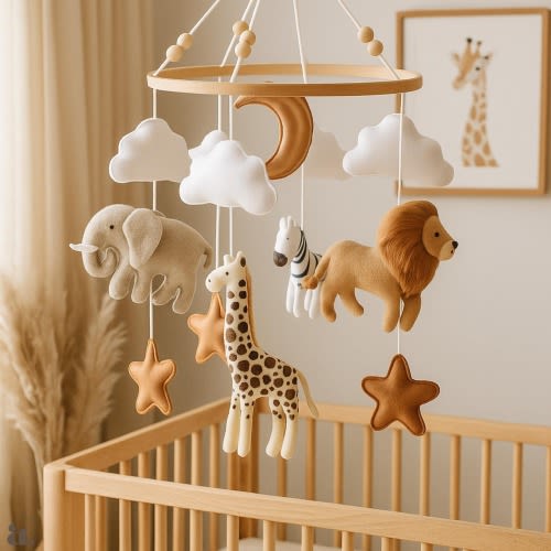 Boho Safari Baby Mobile Neutral Nursery Decor Lion Elephant Giraffe Crib Mobile Jungle Animal Baby Shower Gift Gender Neutral Nursery