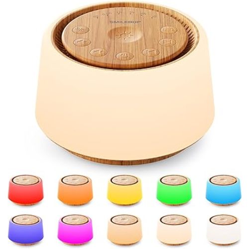 White Noise Machine with Night Light, 30 Soothing Sounds Portable Sound Machine for Baby and Adults, 10 Color Night Light, 5 Timer Options, Memory Function,Compact for Travel (Wood Grain)