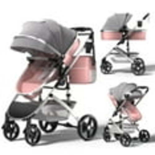 TEAYINGDE 2 in 1 Baby Stroller,Foldable Lightweight Carriage Reversible Bassinet Pram for Toddler,Travel Stroller with with Cup Holder、Storage Bag,Pink