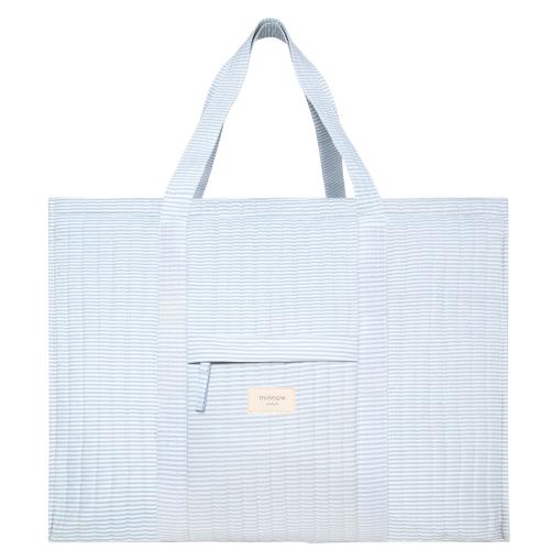 powder blue stripe overnighter tote – minnow