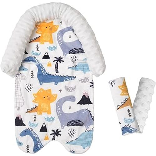 2-in-1Baby Car Seat Head Support & Strap Covers Set for Newborn Infant, Extra Soft Car Seat Insert Cushion Pad, Perfect for Carseats, Strollers, Bouncers