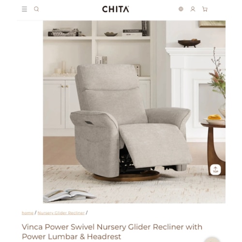 Vinca Power Swivel Nursery Glider Recliner with Power Lumbar & Headrest