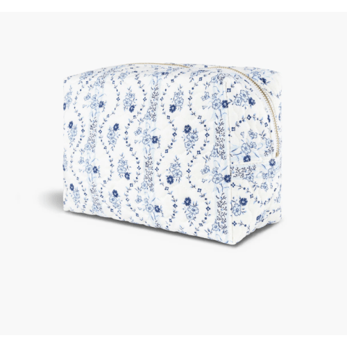 The Quilted Cosmetic Bag - Blue Vine Stripe
