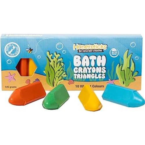 Honeysticks Triangular Bath Crayons for Toddlers & Kids (10 Pk) - Natural Beeswax for Non-Toxic Bathtub Fun - Fragrance-Free, Great Bath Toys - Bright Colors, Easy to Hold Triangle Shape - Washable