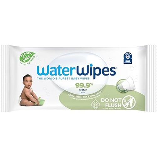 WaterWipes Plastic-Free Textured Clean, Toddler & Baby Wipes, 99.9% Water Based Wipes, Unscented & Hypoallergenic for Sensitive Skin, 60 Count (1 pack)