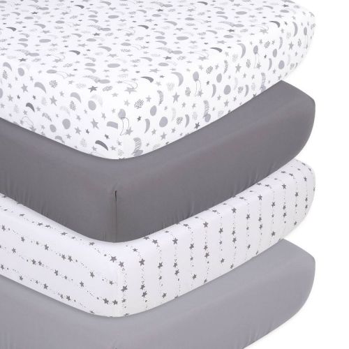 The Peanutshell Fitted Crib Sheets - Gray Celestial Moon And Stars - 4pk