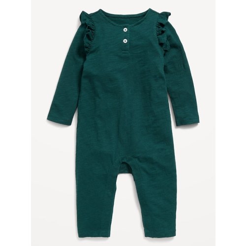 Long-Sleeve Ruffle-Trim Henley Jumpsuit for Baby