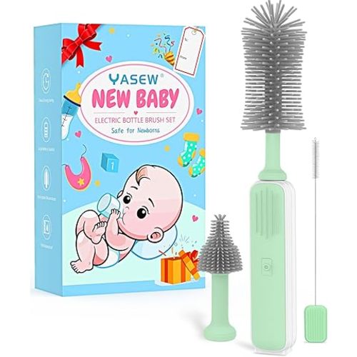 Electric Bottle Brush Cleaner, Baby Bottle Brush Set, 360° Efficient Cleaning, Long-Lasting 2000 mah Battery, Nipple, Straw Brush, and Exquisite Package, Newborn Essentials Baby Girl Boy Gift (Green)
