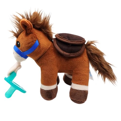 Gamezies Baby Boy and Girl Silicone Pacifier with Detachable Western Plush Toy Holder, Horse