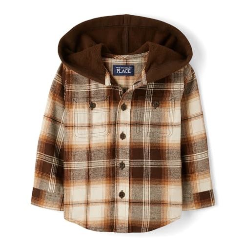 The Children's Place Baby Boys' and Toddler Hooded Flannel Button Up Shirt