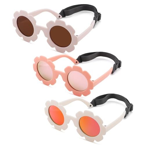 Polarized Baby Sunglasses with Strap – Flexible Flower Shaped Sunglasses for Toddler & Infant Age 0-24 Months