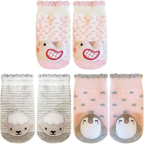 PUPPET Baby Girl Rattle Socks Set for 0-6 Months Adorable Infant Socks with Playful Puffy Animal Face Design