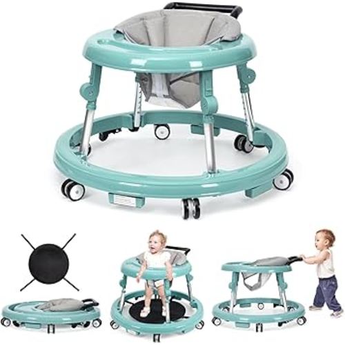 Baby Walker Foldable with 9 Adjustable Heights, Baby Walker with Wheels Portable, Infant Toddler Walker for Baby Boy Girls 6-18 Months