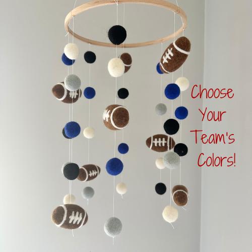 Customizable Football Ceiling Mobile - Sports Fan Themed Boys Nursery - Custom Kids Room Pom Decor - Match your Favorite NFL College Team