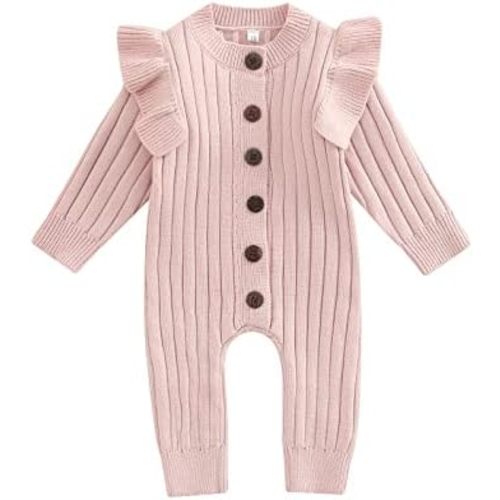 Twopumpkin Newborn Baby Girl Knitted Sweater Jumpsuit Button Down Long Sleeve Romper Onesie Winter Clothes Warm Outfit