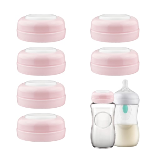 Maymom Screw Lids Aka Travel Caps with Rewritable Sealing Disc Compatible with Avent, Maymom Wide Mouth Bottles (Pink)