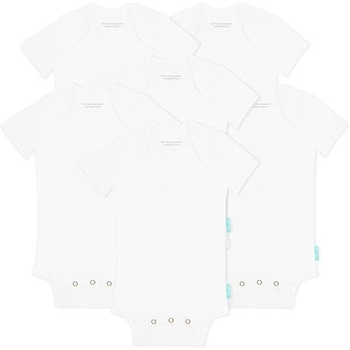 6-12 months Supersoft Short Sleeve Baby Bodysuits, Premium Bamboo Rayon Bodysuits Unisex Boy Girl White Bodysuit 6-pack