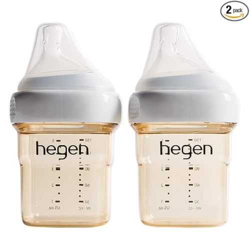 hegen Baby Bottles - Anti Colic Baby Bottles Wide Neck - Breastfeeding System 5 oz with Slow Flow Teats (2 Pack)