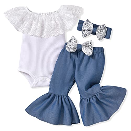 HINTINA Newborn Baby Girl Short Sleeve Bodysuit Flared Pants Ribbed Outfits